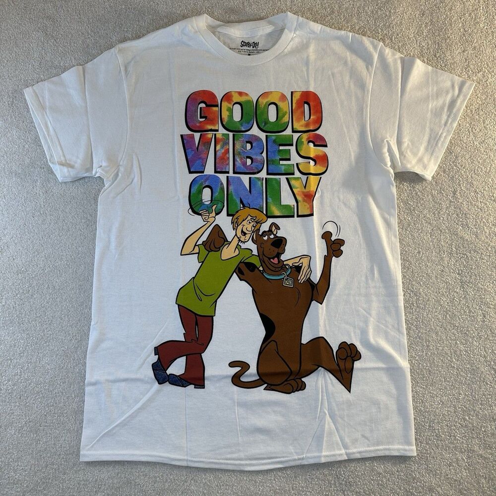 Scooby Doo Tie Die T-Shirt Short Sleeve Good Vibes Only Scooby-Doo And Shaggy L￼